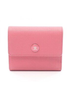 Chanel Trifold Wallet Coco Button Pink Caviar Leather